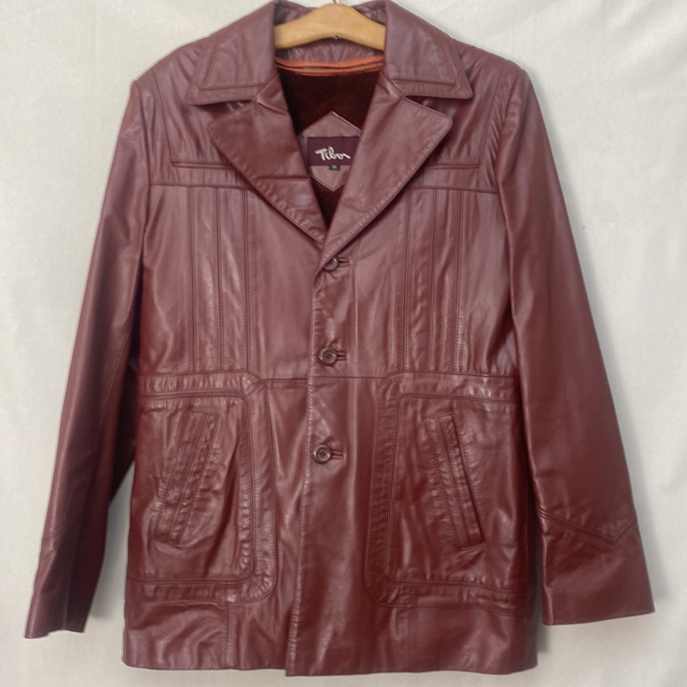 Vintage late 70's leather blazer style jacket by Tibor size 36 w/ back split